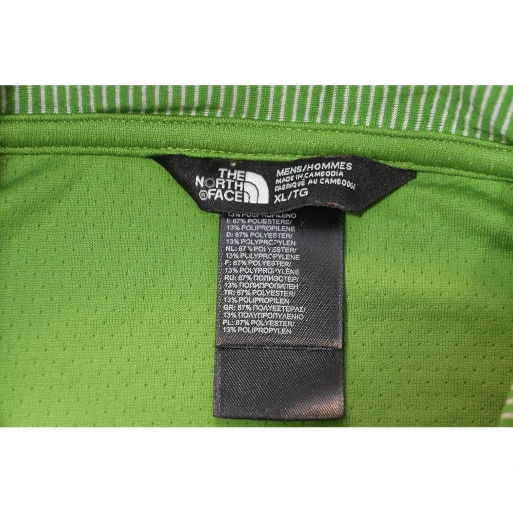 The North Face Polo Shirt Mens XL Green Striped FlashDry Activewear Short Sleeve